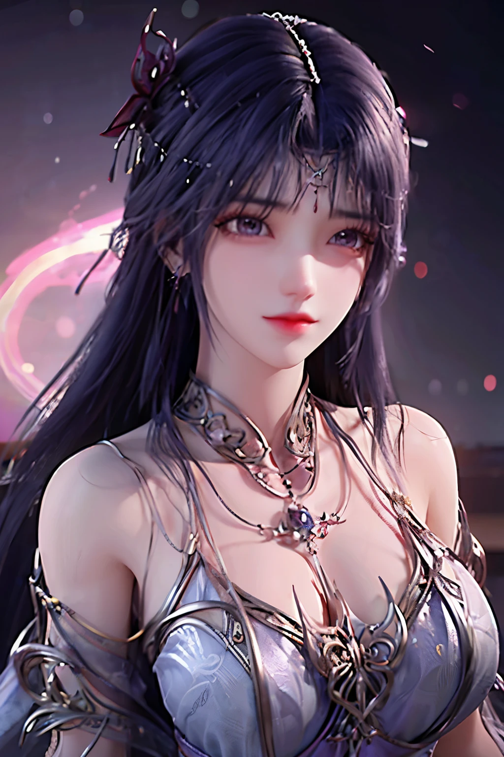breathtaking yunxi,1girl,solo,hair ornament,purple hair,long hair,jewelry,dress,upper body,magic,purple dress,bare shoulders,earrings,bracelet,backlighting,beautiful detailed eyes,Very detailed eyes,night,magic,Purple flame,Luminous background,Glowing hair,exhaust,light particles,(black background:1.2),star halo, . award-winning, professional, highly detailed, best quality , masterpiece, illustration, an extremely delicate and beautiful, extremely detailed ,CG,unity,8k wallpaper, Amazing, finely detail, masterpiece, best quality,official art,extremely detailed CG unity 8k wallpaper,absurdres, incredibly absurdres, huge filesize , ultra-detailed, highres, extremely detailed,beautiful detailed girl, extremely detailed eyes and face, beautiful detailed eyes,light on face,