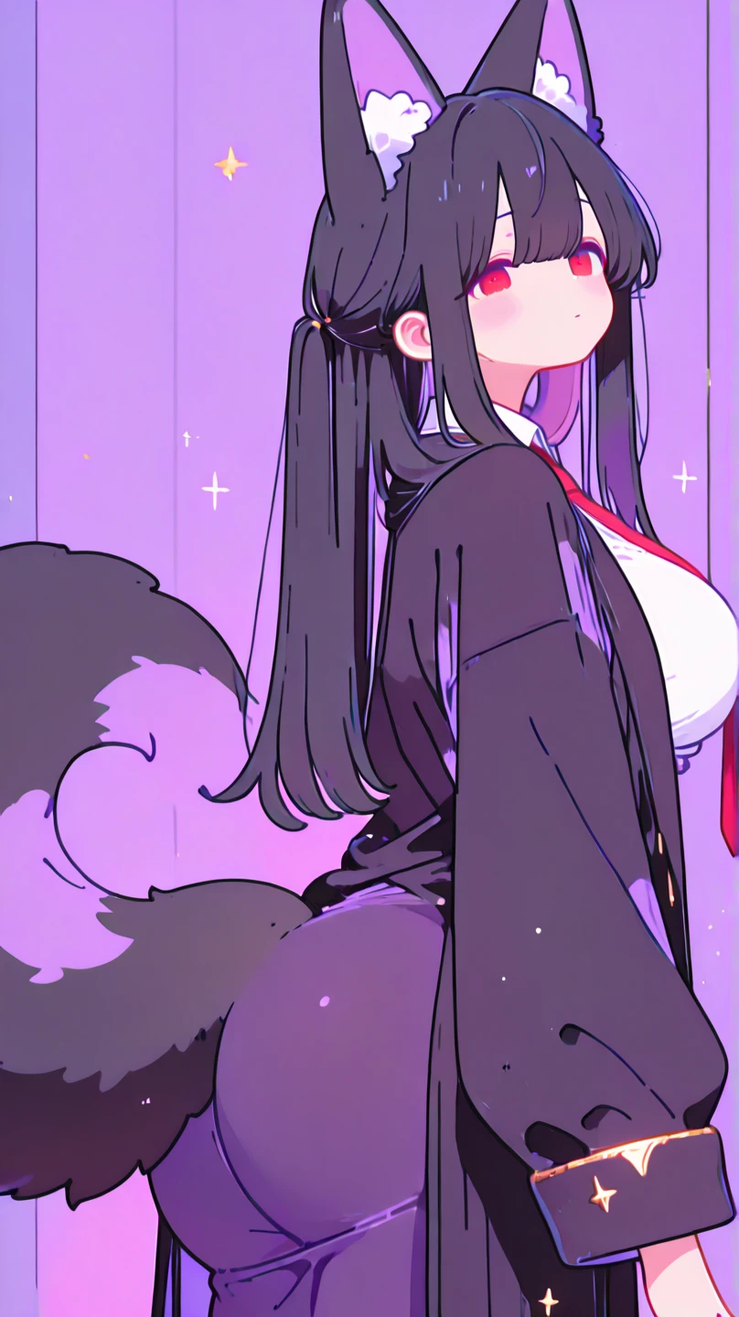((best quality)), ((masterpiece)), ((detailed)), Multiple more than one naked anime kitsune showing off spread pussy close up with long black hair with silver tips shy blushing, pussy, ass, dripping with cum wearing a collar and leash fingering herself Laying down, aheago face Tail smile glowing purple eyes bent over showing pussy from behind
