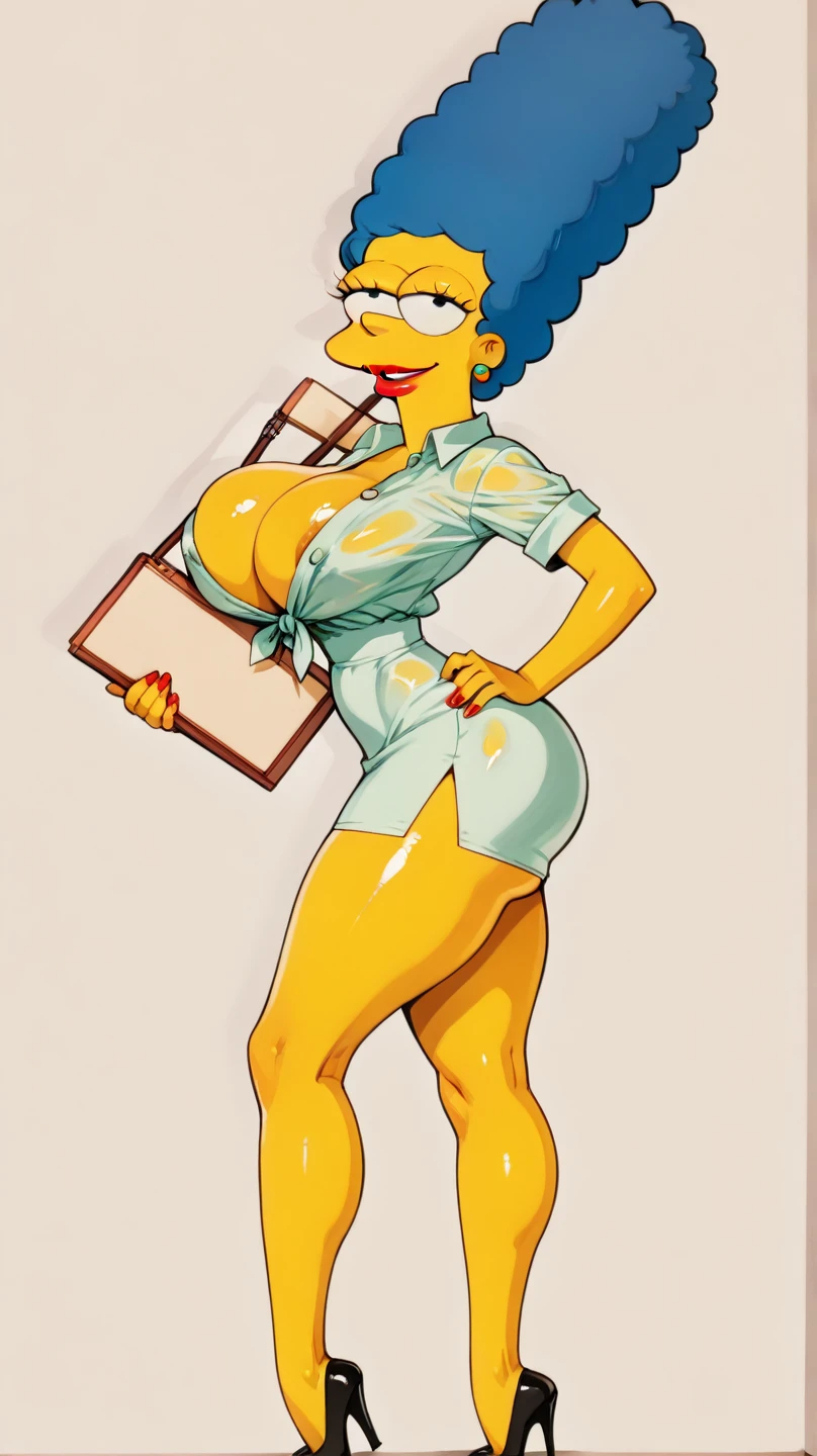 Marie Kanker, solo girl, blue short hairstyle, cute face, naked, big breasts, thick body, Marie Kanker Ed Edd N Eddy, full body, Standing at the park, cuerpo completo, High resolusion