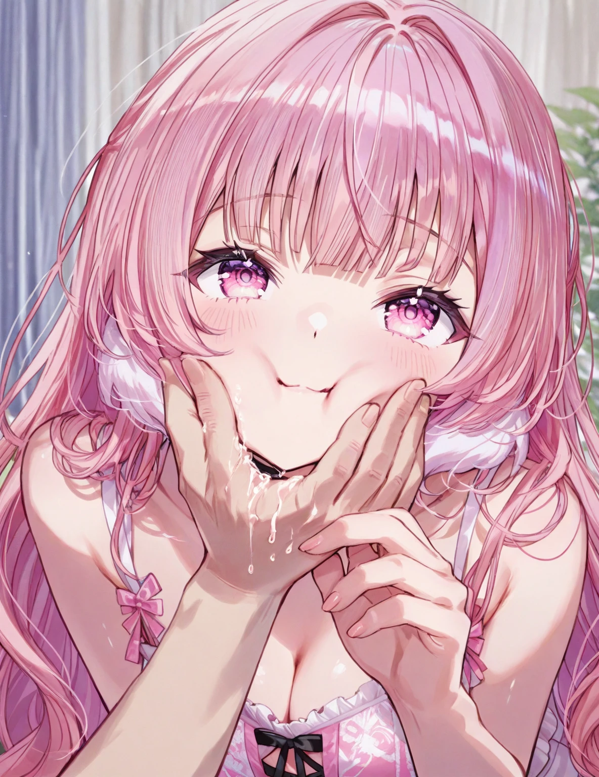((kinako (shiratama mochi) style)), mika_\(blue_archive\), poolside, (masterpiece, top quality, best quality, official art, beautiful and aesthetic:1.2), (1girl), extreme detailed, bukkake, colorful, highest detailed, official art, unity 8k wallpaper, ultra detailed, beautiful and aesthetic, beautiful, masterpiece, best quality, glitter drawing, nude, topless, nipples, stomach, mika, halo, sleeveless, bare shoulder, pink hair, side bun, long hair, smiling, large breasts, angel wings, wet body, night sky, fellatio, penis, licking, pov, tongue out, long tongue, long nipples