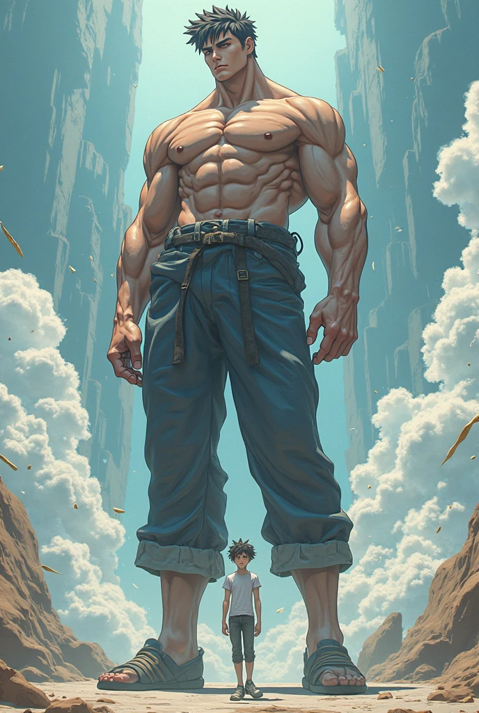 Anime, boy, white socks, giant, stomping 