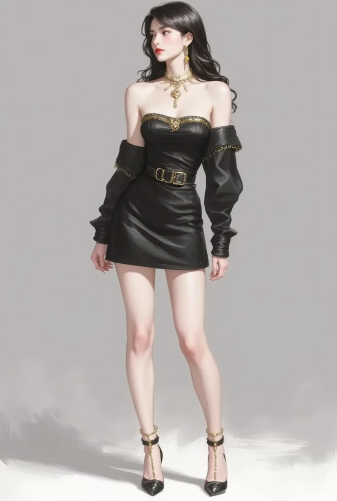 (Ultra-detailed, photorealistic, best quality, 4k,8k, highres, masterpiece:1.3), Featured is a 35-year-old Russian fashion model, ((who embodies the essence of mature allure, sophistication, and sex appeal)), (((She boasts a statuesque height, complemented by an hourglass figure, a waist, elongated, toned legs, an ample, peachy derrière, a flat abdomen, and well-sculpted muscles, epitomizing the quintessential supermodel physique))), (She is adorned with platinum blonde hair), (striking blue eyes), ((and sun-kissed skin)), enhanced by vibrant, expressive makeup, (((Her perfectly round and perky breasts are of an impressive E cup size))), Often characterized as a trophy wife or a bimbo, (((she exhibits an exquisite outfit which includes a 'Neon-Trimmed Tweed Suit', a reinvention of Chanel's iconic tweed suit. This outfit features a form-fitting, dark metallic tweed jacket with vibrant neon trims. The collar and cuffs are highlighted with an additional layer of neon detailing. The jacket is paired with a matching mini skirt, offering a modern, youthful twist. She also wears 'Neon-Trimmed High Heels', a 'Metallic Statement Necklace', a 'Gemstone-Encrusted Bracelet', and a 'Designer Leather Handbag'))), (The sleek, form-fitting tweed suit in a dark, metallic obsidian color presents a striking contrast against her sun-kissed skin), She is portrayed posing provocatively in her outfit, (exceptionally detailed:1.3),, super finely detailed hands, ultra finely detailed fingers(((ten fingers))), (strutting confidently), (full body showcase), (show full body), (no logos in the background), (no logo).