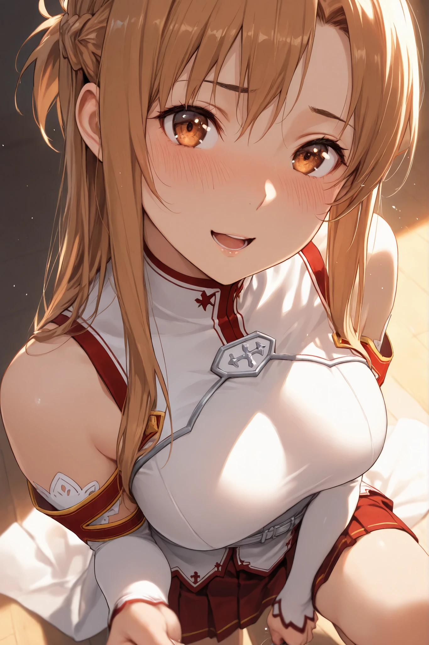 <lora:lcm_lora_sd15:1>,
(masterpiece,best quality,8k,beautiful and aesthetic:1.2),
solid-best-physical-appearance-perfect::2,
cosplay,Smile,HUGE BREASTS,
<lora:(RRy^W)}PWfeYH.N}rZh<.asuna_(sao)_v1:0.8>,
aaasuna,brown eyes,bangs,brown hair,(long hair),braid,
bare shoulders,armor,breastplate,white sleeves,detached sleeves,red skirt,pleated skirt,white thighhighs,
all fours,(from below:1.2),
outdoors,sky,
<lora:[R]Xn}0{LORA.add_detail:0.3>,