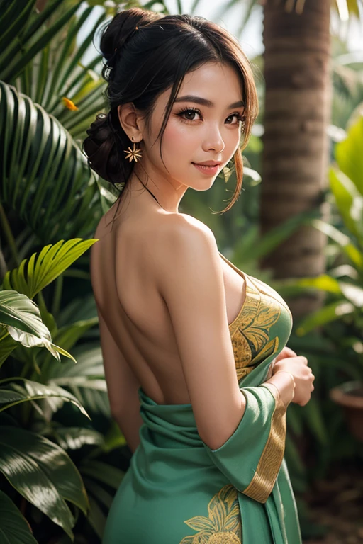 8K, UHD, 1 girl, 18 years old, teal firefly micro bikini, micro panities, strap clothes, glowing clothes, ornaments, exquisite faces, details, hands, ultimate details, amazing magnificence, Pedaipan style, fiber hair, glowing te.5al iris, ((glowing flower)),