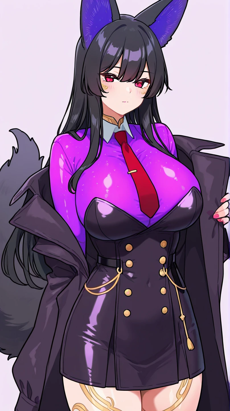 ((masterpiece)), (best quality), (detailed), (1 girl), long hair, ponytail, glasses, black furry coat, open clothes, winter forest, massive breasts, purple eyes, nsfw