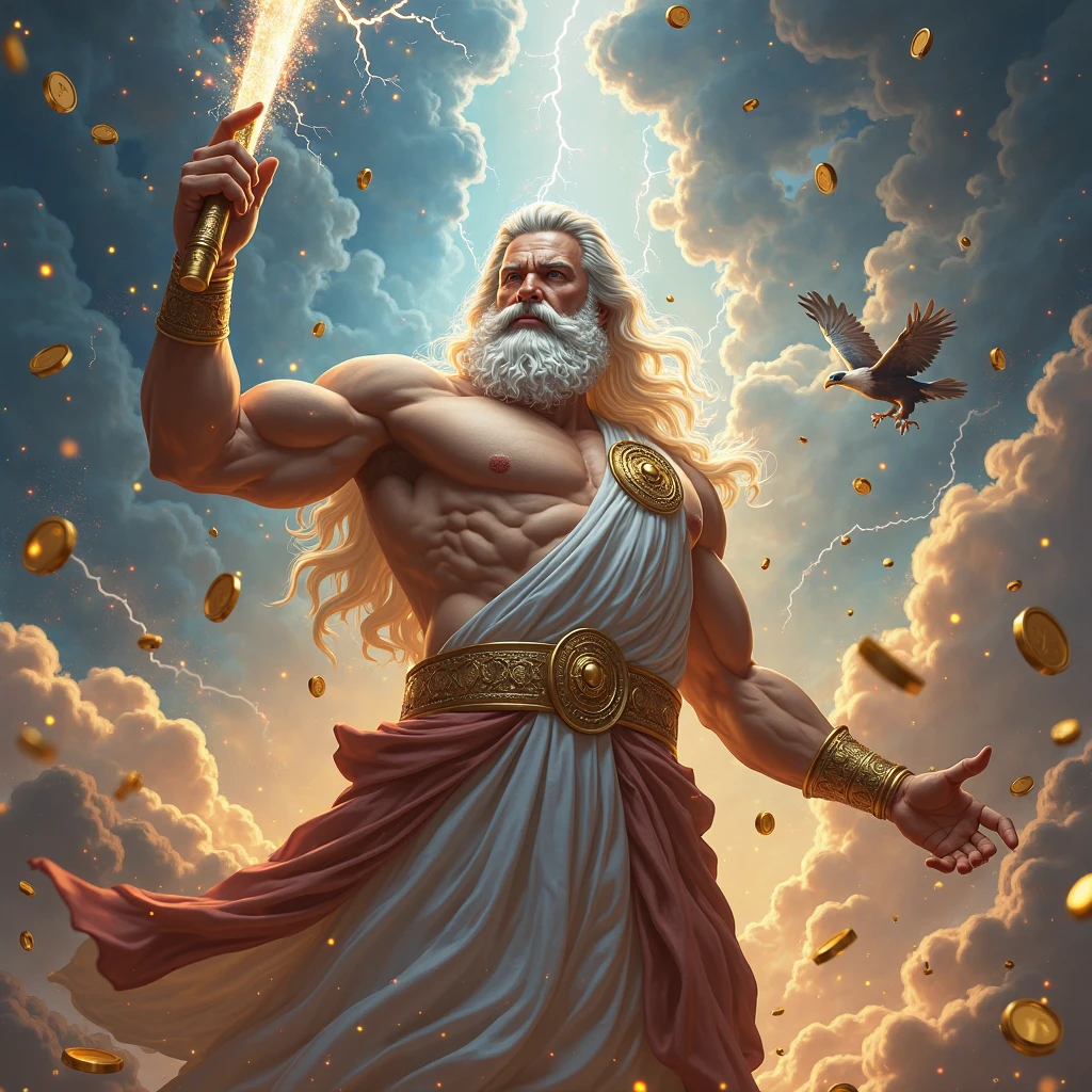 crie uma pintura de Zeus mostrando seu poder