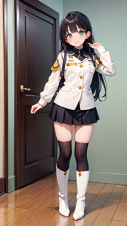 Highest quality、Masterpiece、8k、Japanese women、High school girls、sexy、Slender figure、Beautiful feet、uniform、mini skirt、black tights、Realistic hands、whole body