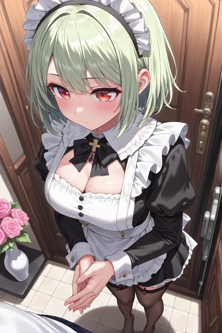 mastute piece,Best Quality,insanely detailed,8k cg,nsfw,
(shoot upper body:1.3),
(1girls:1.3),standing,looking at viewr,body in front,both arms behind back,(nun uniform:1.3),
break,
blush,shy,(ecstasy face),(trembling:1.2),break,(light green hair),
break,
perfect breasts,perfect teats,(open mouth:0.9),(large breasts:1.3),
(church)、