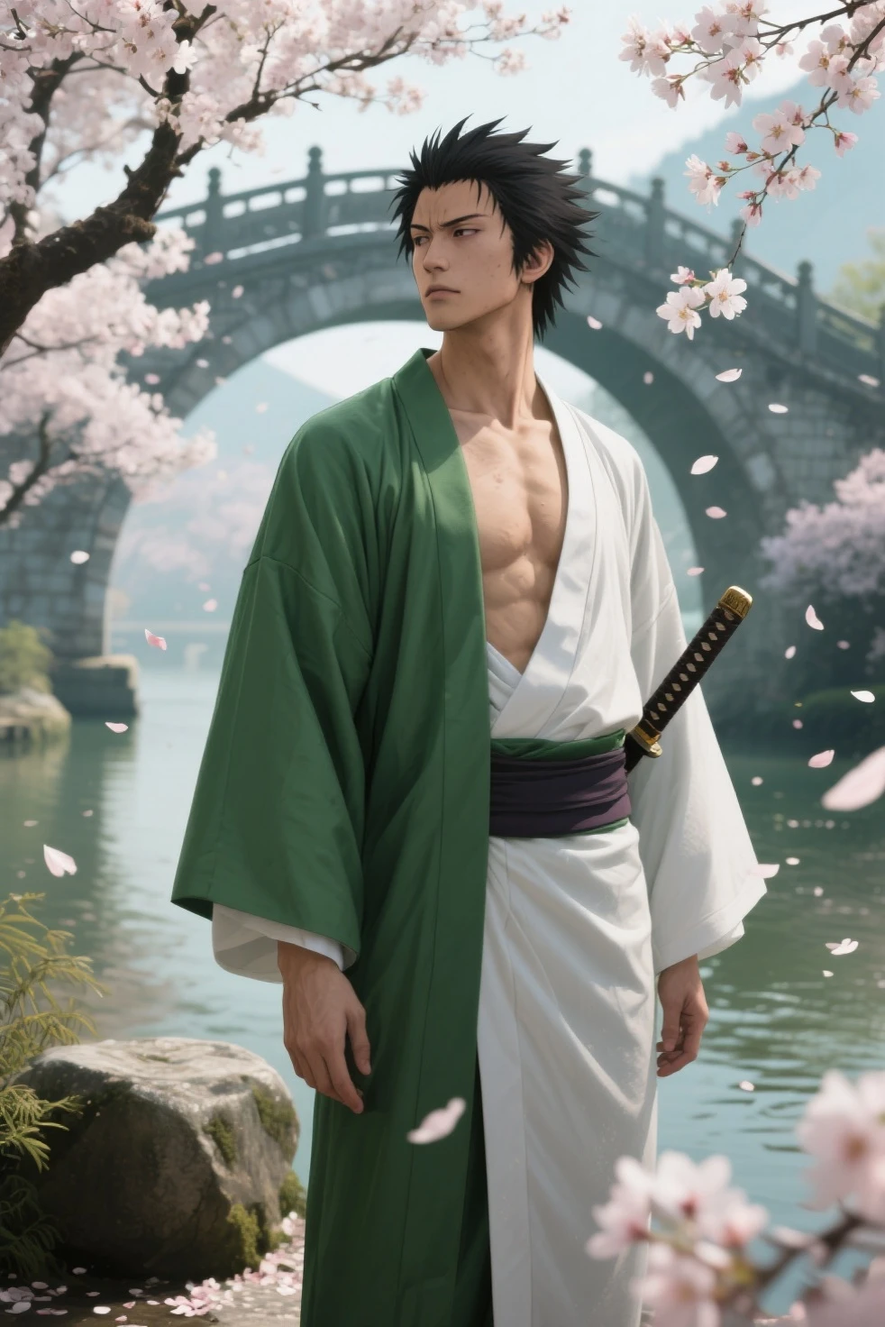 ハンサムなboy、(Photoreal:1.4),ultra high resolution, Super detailed, masterpiece, highest quality,oriental、boy、alone、game poster、kimono、pants、fields、farmer、(Upper body:1.3)