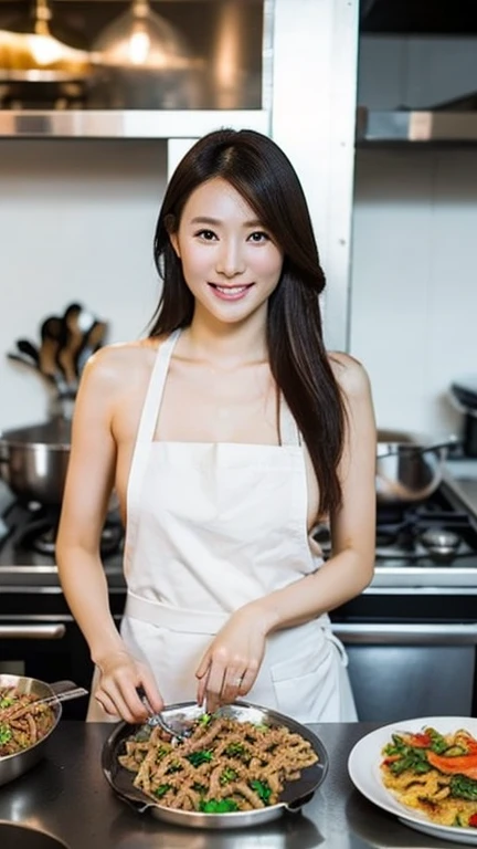 (Tabletop、Highest quality、8k、Award-winning works、Ultra-high resolution)、One beautiful woman、(Wearing the most natural and perfect apron:1.1)、(Naked Apron:1.2)、Long Hair、(Look at me with your best smile:1.1)、(Show off your beautiful teeth and get the best smile possible:1.1)、perfect beautiful teeth、Accentuate your body lines、(Bust up photo:1.1)、(Above the waist photo:1.2)、Big Breasts、(The most natural and practical kitchen:1.1)、(A perfectly organized and clean kitchen:1.1)、(Modern and elegant kitchen:1.1)、(Perfect kitchen with state-of-the-art induction cooktop:1.1)、(Beautiful and unified modern kitchen:1.1)、(very bright:1.2)、(very bright and vivid:1.2)、bright、very bright、that&#39;that&#39;Very vivid、The most vivid、High chroma、Glowing Beautiful Skin、Fresh and beautiful, perfect windows、Ultra-high resolutionのperfect beautiful teeth、(Ultra HD glossy skin:1.1)、(very brightly lit、bright and glowing skin:1.2)、Ultra-high definition sparkling eyes、(Accurate anatomy:1.1)、(The most graceful and perfect posture:1.1)、Big Breasts
