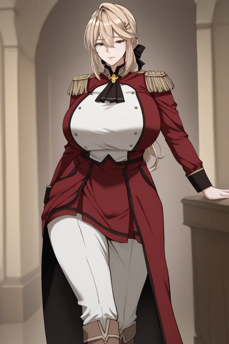 masterpiece, 1 girl, alone, , Anne Takamaki (An Takamaki) - Persona、Big Breasts, Mature Woman, Glare,Sharp eyes, brand hair,Golden Hair、Lilac eyes, Black office suit,Black tight skirt, Pose standing thigh sex,Thick thighs, View from below