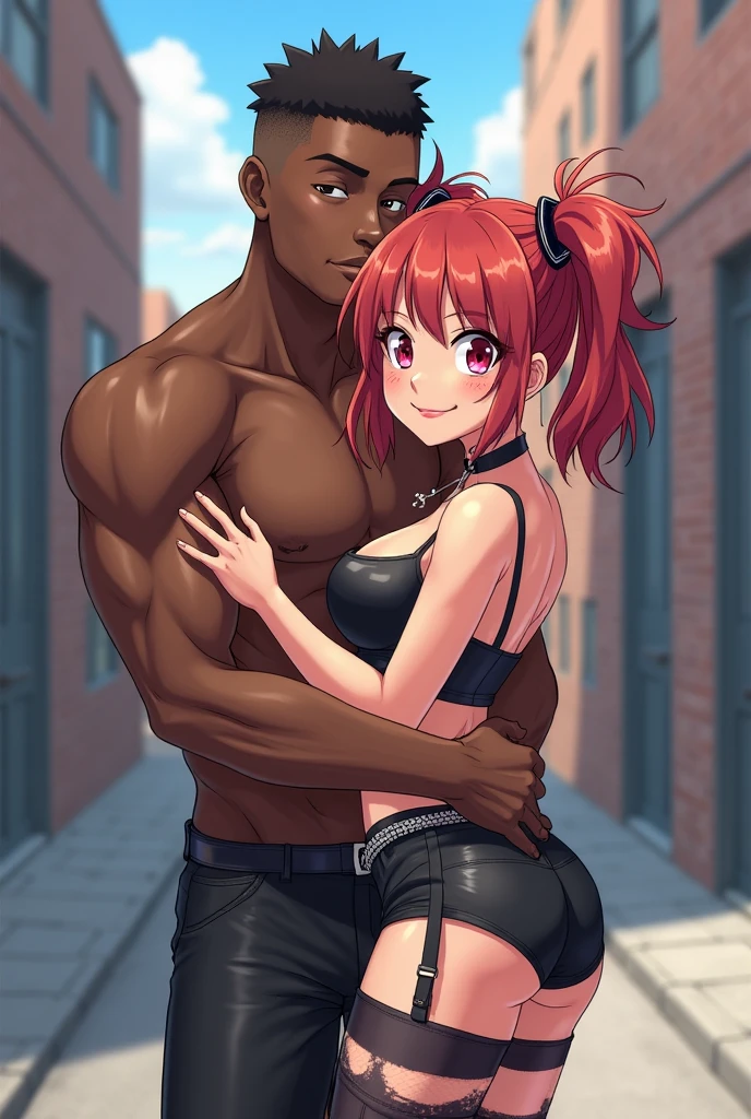 masterpiece, best quality,anime style, 1 girl,(((slender body))), (((small breast))),(((hot pants, white tanktop,red tie))),(((((a gorilla man grabbing the girl))))), ((((restrained, arms behind back)))),((((cum)))), (beautiful face), (((short hair))), (((straight hair))), ((((pink hair)))),detailed beautiful skin, (perfect hands, perfect anatomy)