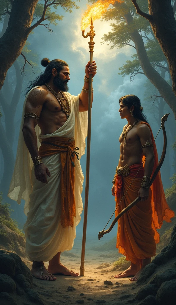 Beutiful ram & laxman sited on stone, they hang bow, with proper shaving.