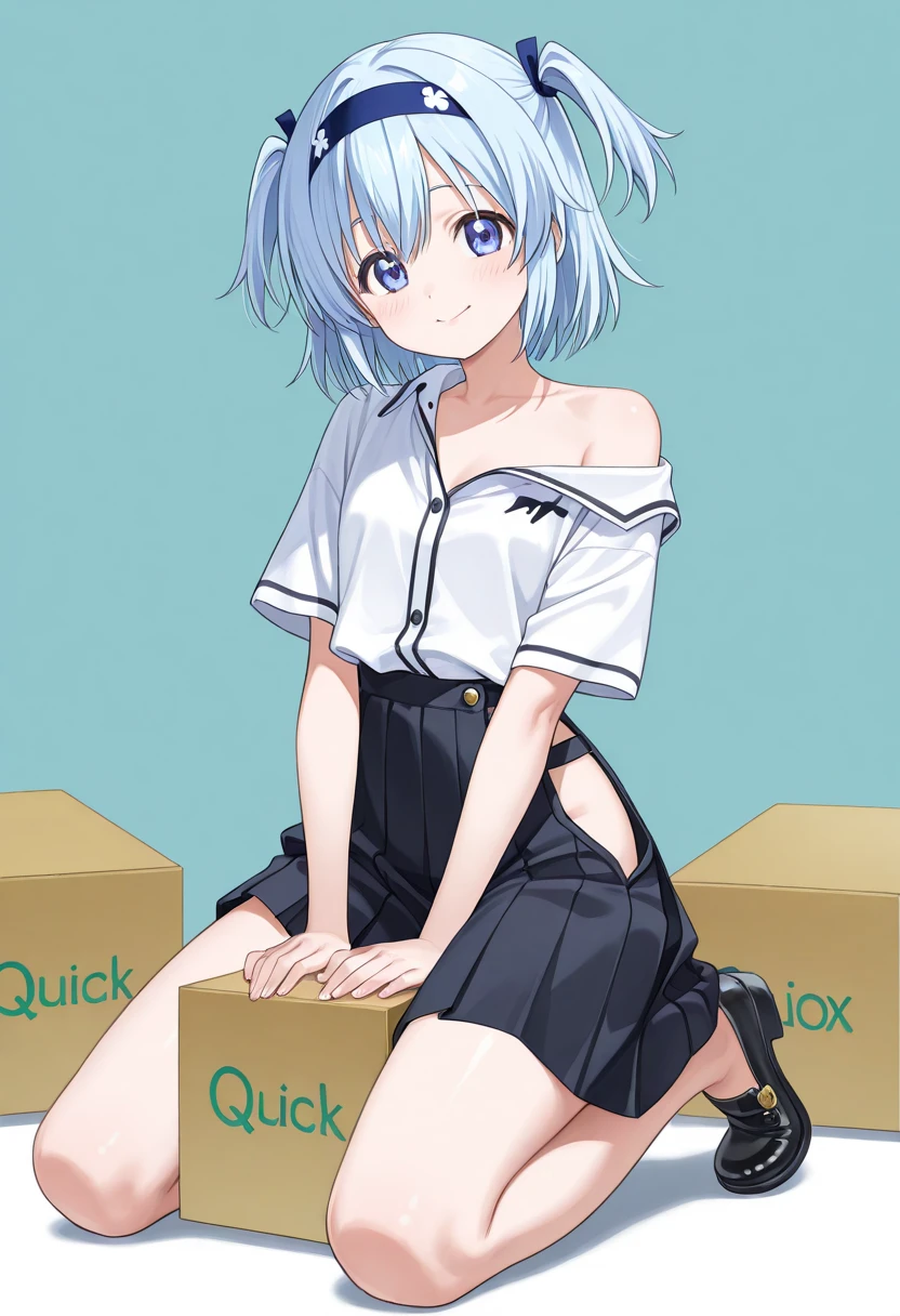 Seiun Sky (umamusume)、Precure、Light Blue Pretty Cure Costume、long skirt、laugh、Sitting on the floor and opening legs、opens legs、full of sweat、Wearing sweat、M-shaped legs、