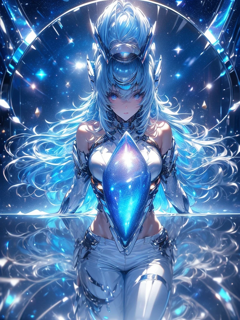 ((masterpiece:1.2)), ((Highest Quality)), Highly detailed and delicate illustration style, detailed skin texture, detailed metal texture, detailed cloth texture, Extreme detailed description, (T-Masterpiece), (super fine illustration), Highly detailed face, Raw photo, Professional, (Ultra-fine painting), Perfect Anatomy, sexy, realisitic, ((Solo)), ((A beautiful and cool female the head court mage with beautiful silver hair and beautiful blue eyes who is dressed as a mechanical angel)), Beautifully shaped small breasts, Beautifully shaped buttocks, concept-art, (combat pose), Detailed science and magic Fantasy Art, (Beautiful shiny silver hair), (Beautiful clear blue eyes), (detailed beautiful eyes:1.6), (Has large sapphire blue symmetrical mechanical wings:1.1), ((sophisticated mechanism:1.4))Smooth and menacing design, ((Highly detailed and delicate mechanical sapphire blue spellbook exclusively for the head court mage)), ((Highly detailed and cool Attack Magic Casting Pose)), ((Highly detailed and delicate ice and snow magic sacred type mechanical sophisticated exoskeleton armor dress in pearl white and sapphire blue exclusively for the head court mage)), (Always draw a very detailed and delicate magic circle with a spellbook), Highly detailed and delicate starry sky, other world, No robot, (8K highest quality wallpaper), Highly detailed and delicate background, (NSFW) BREAK (Geometric patterns), (colorful confetti:1.15), BREAK