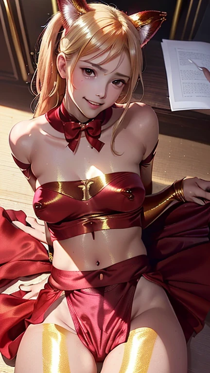 (Best quality, 4k, Masterpiece :1.3), sit-ups :1.1 full body symmetrical beautiful woman, (eye color: 1.5), color ribbons, bows, long hair, golden bracelets, detached sleeves bare shoulders, bikini armor, collars, dresses, earrings, florals, jewelry, metal collars, miniskirt, hip curtain, high thighs, ring, skirt, looking at the audience, indoors, bed, high resolution, unity Wallpaper 8k, (illustration:0.8), (beautiful eye details:1.6), highly detailed faces, perfect lighting, highly detailed CG, (perfect hands, perfect anatomy) cross belt blindfold