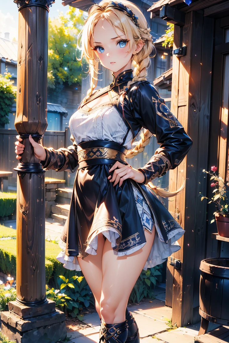 photorealistic, high resolution, soft light,1women, solo, hips up, look at viewer, (detailed face), long hair, blonde hair, bright eyes, blindfirekeeper, medium breasts, curvy, black dress, black capelet, bandaged arm, tattoo, jewelry