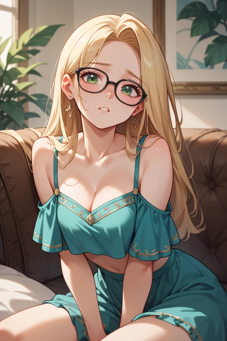 Elegant and erotic 13-year-old beautiful girl、F cup and blonde wavy glasses maxi dresasturbation