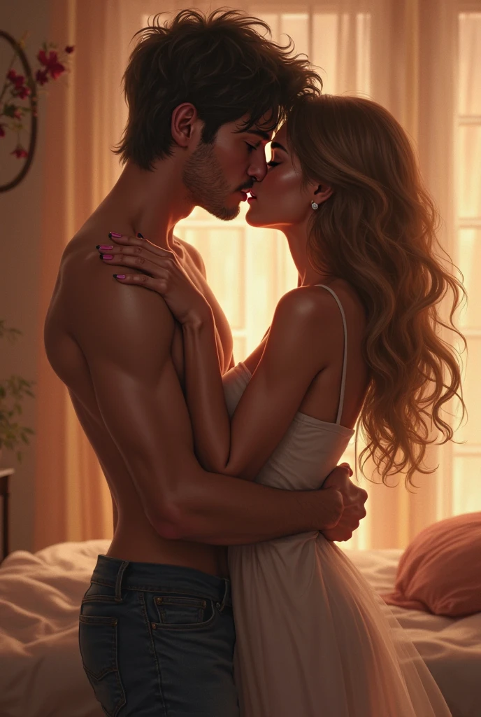Woman rests her head on man's shoulder