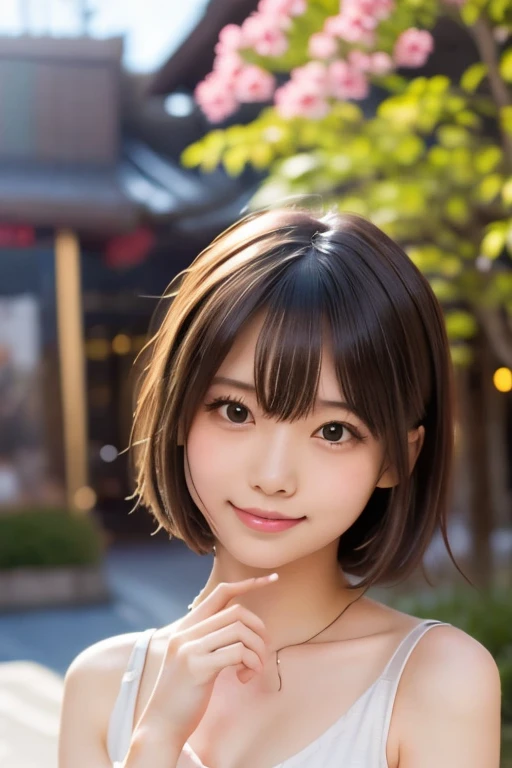 closeup shot , Best picture quality (8K, high resolution, Masterpiece: 1.2), super detailed, 215 Short Hair, 16-year-old woman,
situation: Night date scene at Venus Fort and Ferris wheel in Odaiba, Tokyo。
clothing: Elegant summer dresses、Heels on the feet。Hair tied up loosely、Let it flutter in the wind a little。
angle: With a Ferris wheel in the background、Shot from a little behind。A profile gazing at the night view、A close-up of her posing in front of the Ferris wheel。The scene where you can see the scenery outside from inside the Ferris wheel is also effective.。
Close-up of face
, random cute pose ,big eyes ,Puffy eyes , Heart Pupil, blush , huge shy smile , salute