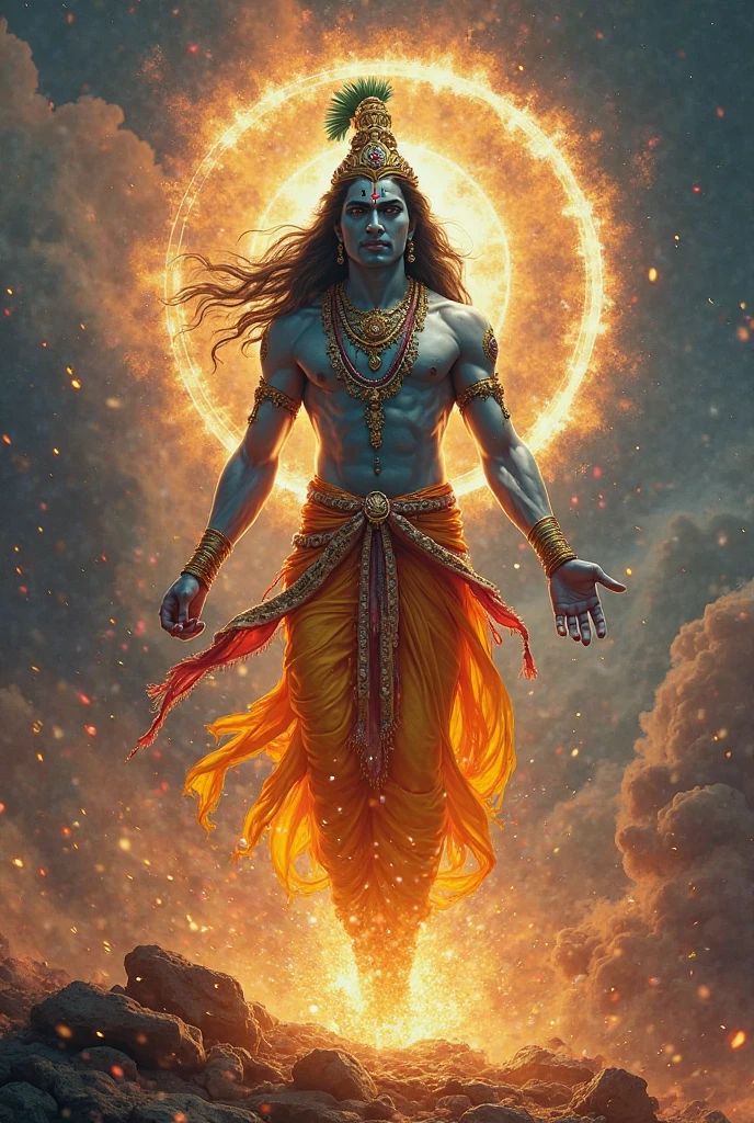 Capture the moment Lord Shiva creates the Sudarshan Chakra from his third eye. The disc should be depicted as a dazzling, powerful weapon with intricate designs, symbolizing its immense power.