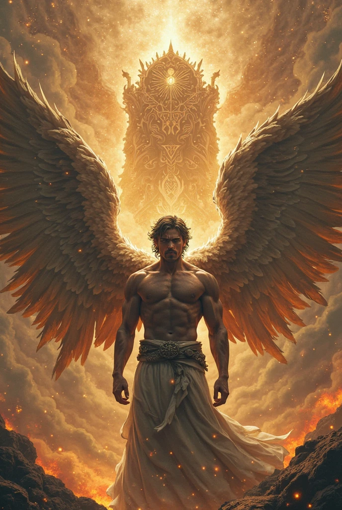 I want a person who is a man, half angel and half demon, with its wings open, I want her as an image 