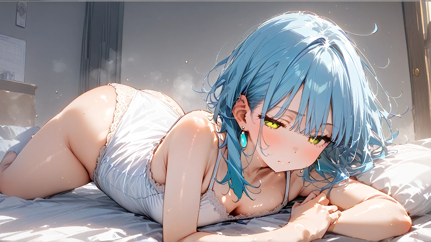 NSFW,masterpiece,Highest quality,High resolution,Super detailed,Sinon\(Sword Art Online\),Naked shirt,hair ornaments, Hair Clip,Embarrassed,expectant face,nervous,blush,Bedroom at night,Dark Room,Lying down,Lying on your back,Raise your arms,Seduce