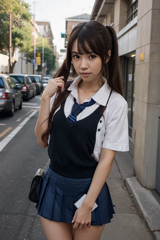 Elementary school girl cute  tie beautiful girl two side up  school bag