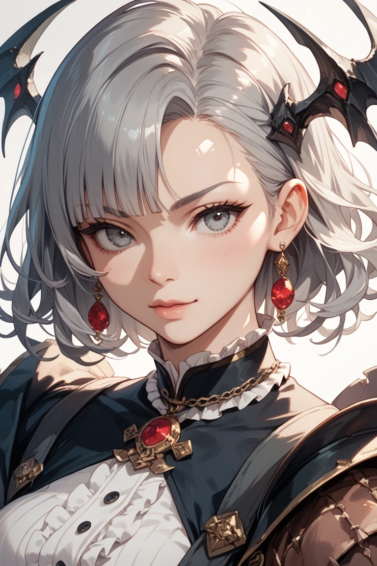 high quality, rich in details, A girl with silver hair and twin tails posing cutely. They are dressed in vintage gothic style clothes, wearing a bracelet, earrings and necklace. I can see big things. The photo is a close-up of the face, Has cleavage, shiny chest, Sweat in the cleavage, and a sexy atmosphere、beautiful anime art