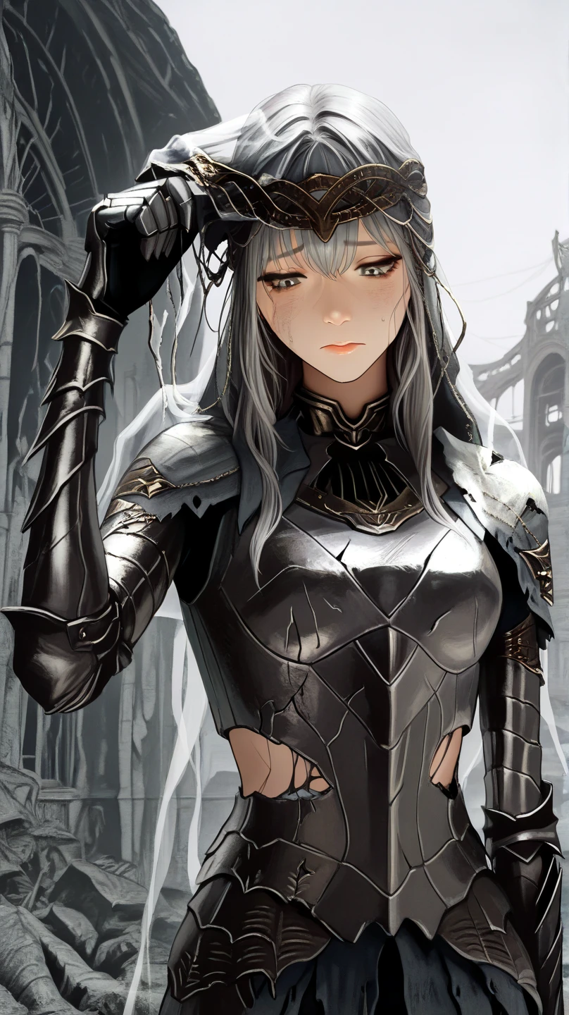 score_9, score_8_up, score_7_up,
vl4dil3n4, silver hair, ahoge, pale skin, undead, blue eyes, standing at attention, looking at viewer, black armor, fallen to evil, breastplate, bare shoulders, evil smile, lying on bed
<lora:vl4dil3n4-ponyxl-1-000009:0.7> <lora:Concept Art Twilight Style SDXL_LoRA_Pony Diffusion V6 XL:0.8>