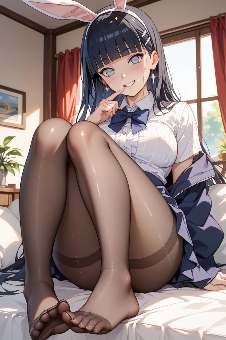 very cute and beautiful girl,(Very detailed美しい顔), (smile),blush,Black Hair,Seraphim,(White Shirt、Pleated navy blue pread your legs、Squat)、Sitting、(From below)、(Black tights、Lacy white panties), Country road, (Highest quality,masterpiece:1.0),Absurd,High resolution,Super detailed,Very detailed,32K,8k resolution, Intricate details,Movie Scenes,Detailed Background,alone,Dynamic Angle,