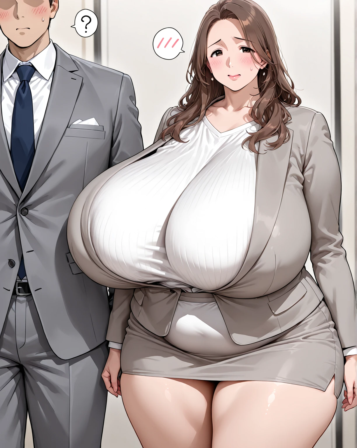 40 years old, (Sugar mummy), (Sensual lips), (White skin), ((Beautiful)), (Huge : 1.4), (blazer, Sporting goods), Bent body, (My breasts are about to pop out of my clothes) Dark Light, At night.