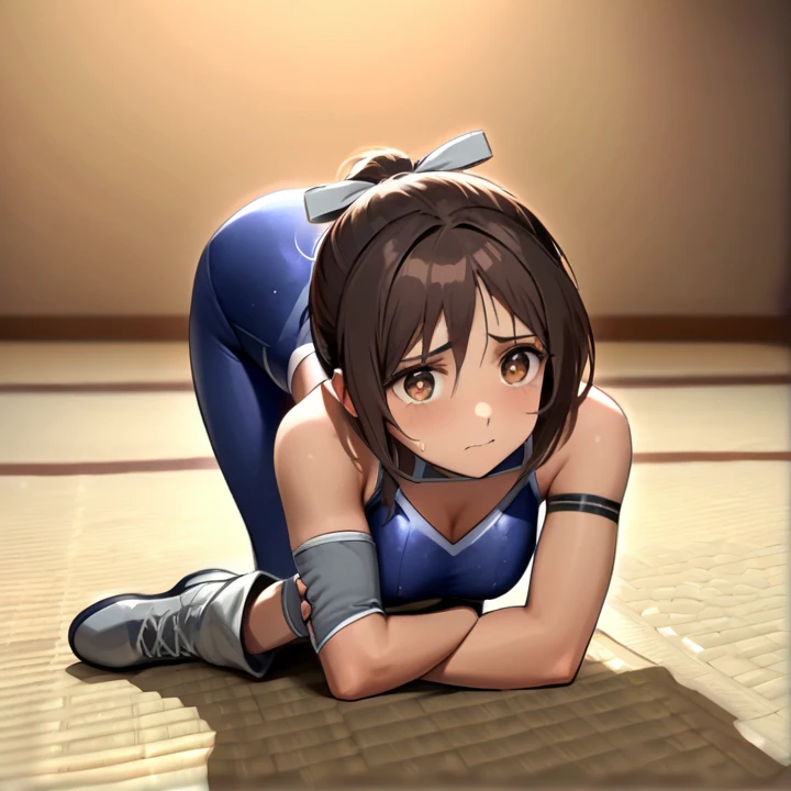 Anime girl in blue leotard lying on the floor with mobile phone, an anime girl, Smooth Anime CG Art, realistic anime, photorealistic anime girl render, beautiful anime girl squatting, Realistic anime style, Cute anime girl rendering, Trending on CGSTATION, Seductive Anime Girl, Smooth CG rendering, animesque