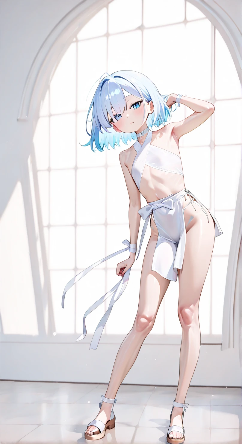 best quality, amazing quality, very aesthetic, absurdres, 1girl, arona (blue archive), blue archive, blue eyes, black hair, strapless, (artist official art:1.5), (realistic face), (narrowed eyes), (cowboy shot), (art:1.5), panties, (thigh), expressive eyes, perfect face, 4k, extremely detailed anime illustration, extremely detailed eyes, enhanced details, perfect anatomy, light rays, photo background, extremely delicate body, smooth skin, feminine expression, (black background:1.5), cristal clear eyes, beautiful face, small breasts