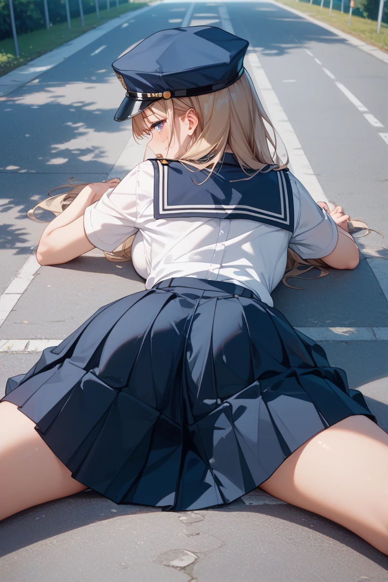 (Realistic, Photo realistic:1.2), ((Highest quality)), Shift the center of gravity backwards, Quite embarrassing, White panties, (Showing panties:1.4),Tight Skirt, (Super Skirt:1.3), (Please lift your skirt:1.3), (squat:1.4), Place your heels on the ground, Please spread your legs a little, squat,kneesup, Get on the ground, black penny loafers, Beautiful facial details, Real human skin, Gentle expression, Front view, From belowのアングル, Realistic, Realistic, cute, Short skirt, squatting on campus, cute school girl, Japanese school girl uniform, Sailor suit, whole body,smile, Natural smile, Attractive smile, Attractive smile, (Viewer Display:1.2), from the front, From below, Perfect Face、Perfect Eyes,bionde,long hair