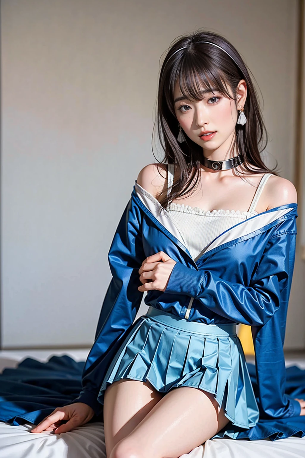 (Photorealistic quality, Fidelity 1.9, foco nítido、Ultra high precision CG unified 8K wallpaper)、top-quality、超A high resolution、Raw photo、(Authentic skin texture:1.3)、(Immersive atmosphere:0.8、Chiaroscuro:0.8) 、(Very cute Japan girl)、((Slender face:1.4))、((slender physique:1.4))、((skinny thigh:1.4))、(looking at viewert)、Looking at the camera、Look at viewers、((embarrassed from:1.5))、A smile:0.3、((Reddened cheeks:1.3))、Textured skin、((Ceiling from below:1.3))、Solo、hyperdetailed face、((Short hairstyle))、((wearing a blue dress))、((up skirt))、((Woman Pulling Up Her Skirt))、((Spread your legs to the sides))、((frombelow:1.5))、((Close-up in the crotch:1.65))、(2 girls:1.3)、Company Office、(Spread legs:1.4)、(From below)、(Beautiful female genitalia、Emphasis on female genitalia、Woman showing off female genitalia、Photos focusing on female genitalia、taken from the under)