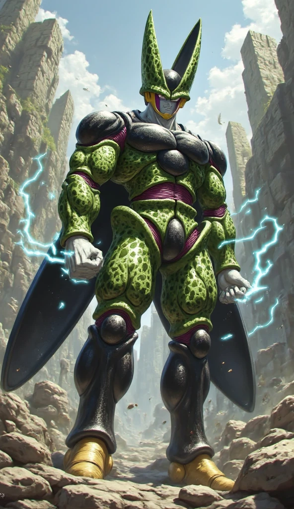 score_9,score_8_up,score_7_up, 
<lora:ImperfectCell2:0.85> <lora:add-detail-xl:0.4> <lora:Chiaroscuro Lighting Style:0.4> <lora:wowifierXL:0.4> art by mooncryptowow <lora:sdxl_lightning_8step_lora:0.4> <lora:Dragon_Ball_Background_Pony_XL:0.15> <lora:dbsuper_style_offset:0.5> <lora:Selection_Dragon_Ball:0.15> <lora:Selection_Characters_of_Dragon_Ball:0.15>
8K, spectacled light, In'ei, highly detailed, Masterpiece, best quality, beautiful details, crisp, chiaroscuro, anime style, 8K CGI anime, digital illustration, insanely detailed, digital media (artwork), internal subsurface reflections, masterclass color theory, depth of field, artistic light glare, rim lighting, 
perfect hands, perfect proportions, powerful muscular body, wide thick chest, large pecs, pectorals, collarbone, 6 abs, 
green skin, villain, evil, imperfect cell, android, green body, colored skin, fingerless gloves, green robot fingers, black nails, supple tail, tail moves dangerously, indomitable, 1boy, outdoors, no humans, standing, looking at viewer, solo, villain, dynamic sentai fighting pin up pose, detailed background showing a blistering hot desert with a rocky landscape, anime illustration, metal body, looking malicious and menacing, muscular, pecs, abs, delicate detailed light pink eyes, detailed masterclass well drawn solid black slit eyes, anime cell shaded illustration, smug condescending expression and posture, demented sociopath, manufactured superiority, dynamic camera angles, head tilted, body turning, orange face mask, is silently judging your sense of style, black chest and head smooth gems, dark background, 
BREAK zPDXL, zPDXLxxx,