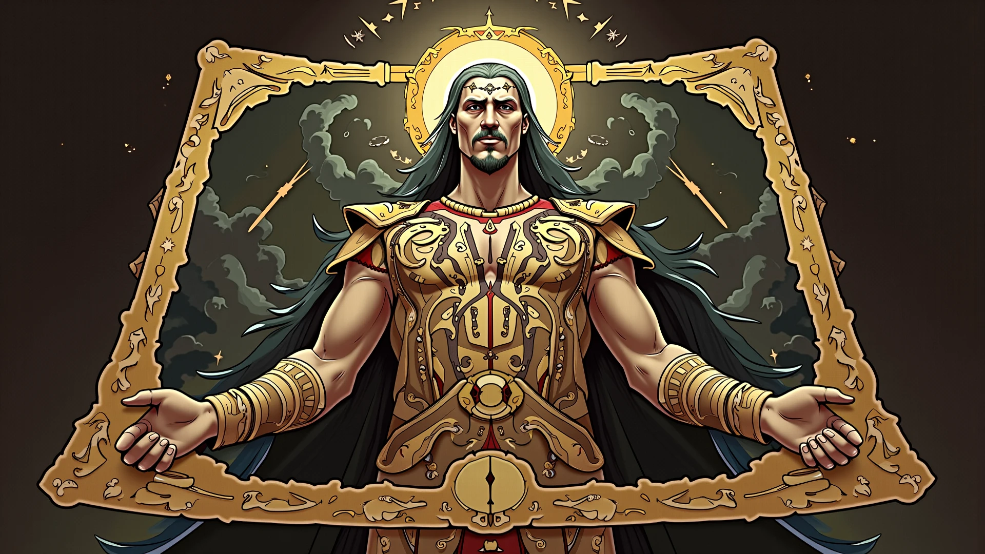 Generate a closeup of a statue of Jesus with a cross on his chest, cyberpunk jesus christ, steampunk jesus, jesus christ, alex grey and gustave dore, alex grey art, alex grey style, alex grey style, black jesus, by Alex Grey, tron legacy jesus christ, by Cedric Seaut, masterful intricate artwork, alex grey and beksinski