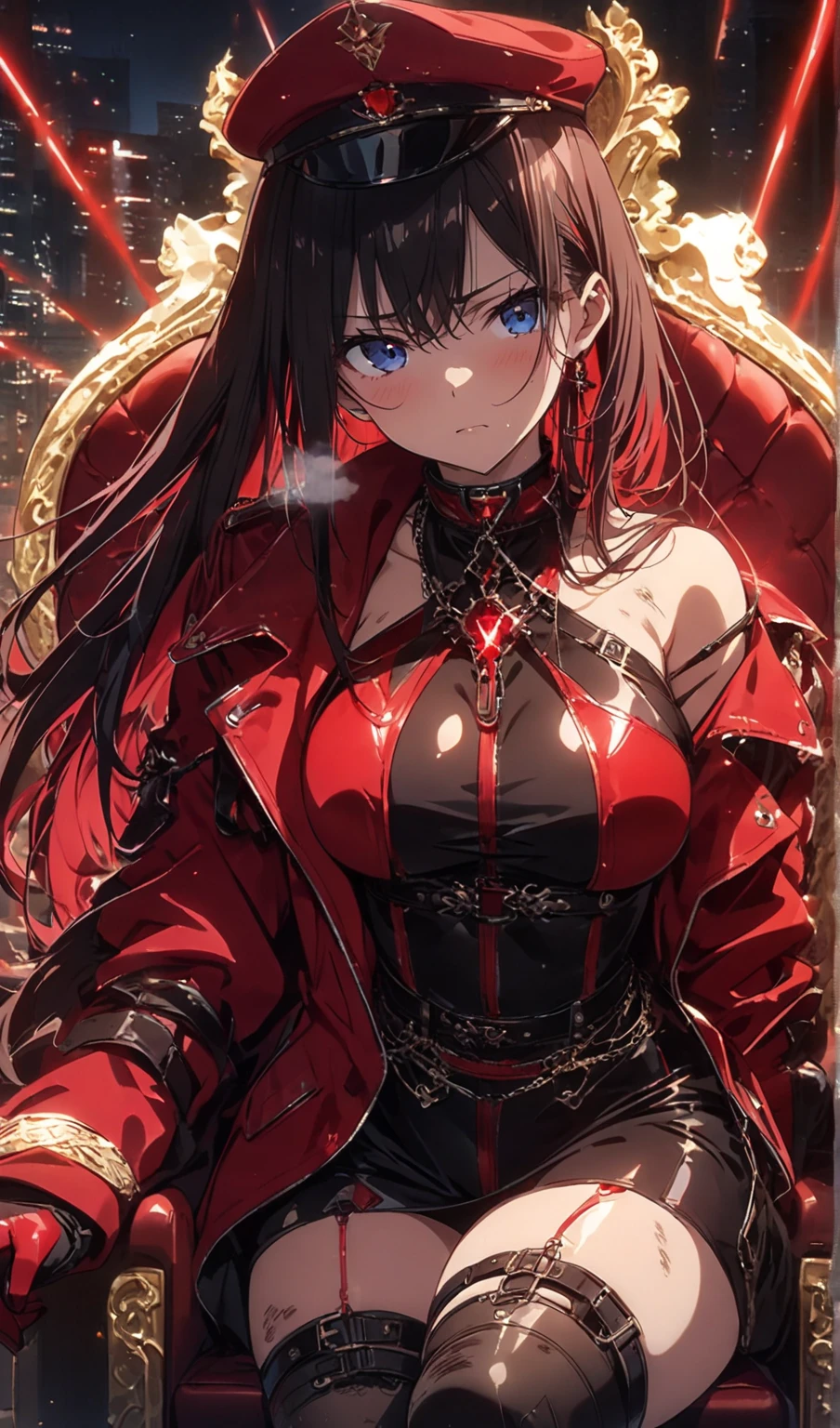 top quality、Full limbs、Full fingers、Slender beauty、Straight hair、Brown hair、((Red long-sleeved leotard with high collar:1.3))、Gold tights and brown pants:1.3)、Red cloak、Western armor、Best breastplate iron、Iron shoulder rest、Iron Gauntlet、Iron shin guard、Beautiful Big Breasts、caves、in fight、serious face、((holding a sword))