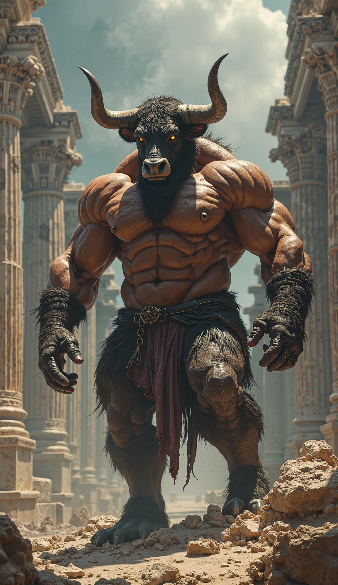 Minotaur, solo, gladiator_outfit, armor, shoulder armor, visible armor, coliseum_background, muscular, manly, hyper_muscles, flexing_muscles, perfect_eyes, perfect_face, perfect_body, perfect_hands, being_adorated by the spectators, happy, proud, holind axe, halfbody, colliseum_arena, inside_colliseum, sand_floor, arena battle,production cinematic rendering, 8K, HDR, RGB, Ultra-HD, global lighting with ray tracing, realism, realist, gray lights, realistic_desert_ambience, visible_pecs, by_nullghost, by_kenket, only_armor_on his shoulders, monster_body, beastial_morph, huge, size_difference, battle_axe, detailed_battle_axe_on_his_hands, intimidating, muscular, bulge, battle_warrior, warrior, blood_on floor, blood_on_body, hyper_muscular, mutant, detailed_battle_axe_on_his_hands,detailed_battle_axe_on_his_hands, macro_minotaur, hyper_muscles, big_horns, Mane, mane,hair_mane