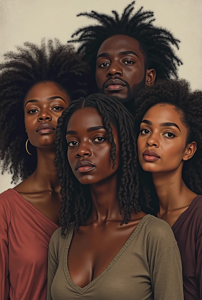 Two beautiful fraternal twins mixed  black american women between them there is a beautiful mixed black American man
