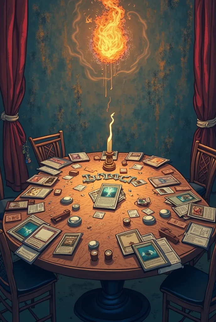 A wizard's room made of wood has (scattered gold coins, fantasy fruits, thick branches, wooden compasses, fantasy bottles and candles, wood-textured walls, piles of magic books, scattered scrolls, wooden tabletops, fantasy vegetation), lush foliage foreground, clear wood texture, strong sense of material, fantasy magic house, mystery room in the fantasy forest, light beams shining into the windows under the night, Pixar animation style, Pixar cartoon art, best quality, best effect, best sense of material