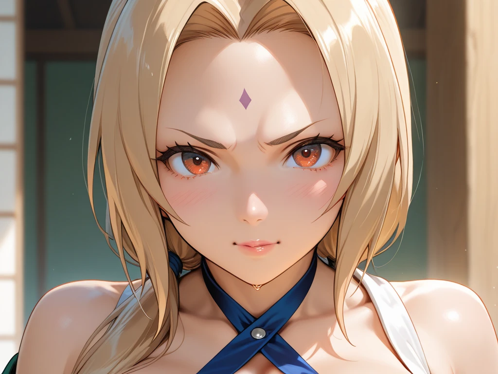 beautiful, ((masterpiece:1.2)), ((best quality:1.2)), perfect eyes, perfect face, medium shot of 1girl, solo focus, TsunadeNS, Japanese clothes, huge breasts, cleavage, <lora:Aurahackanything:0.75>, <lora:tsunadeNarutoLora_v1:0.6>