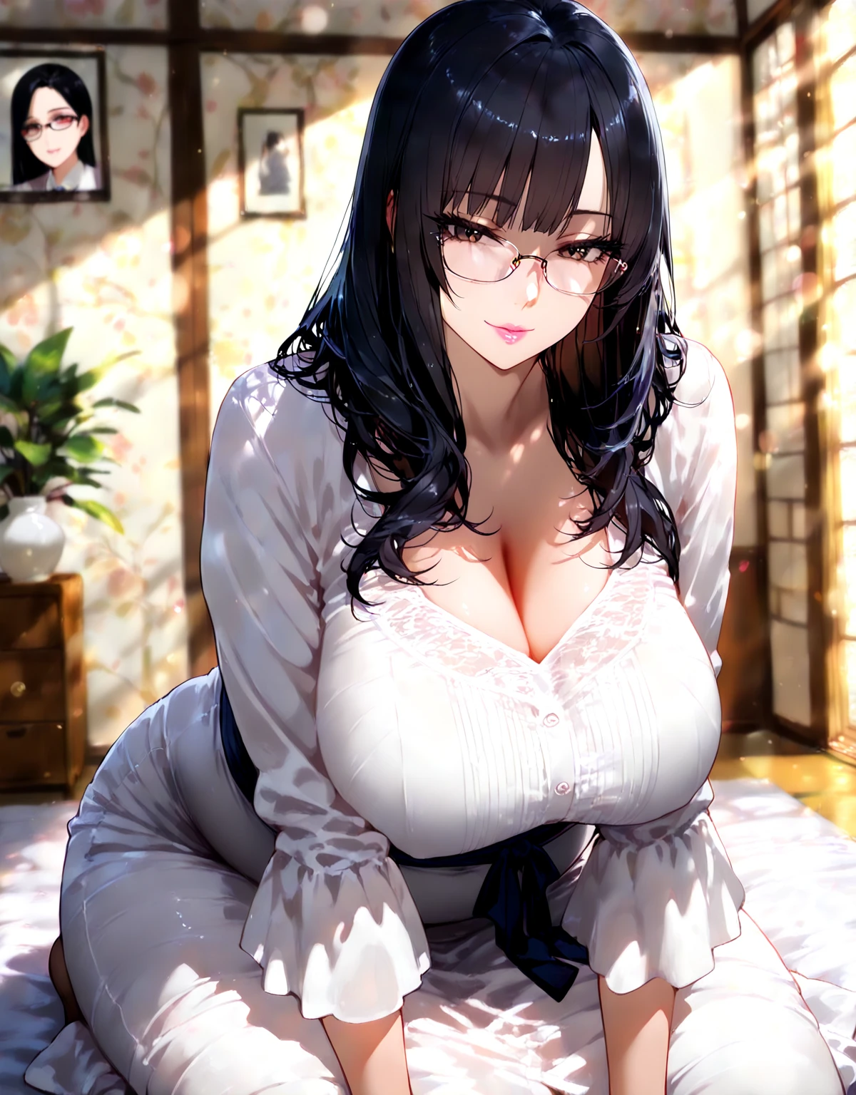 masterpiece, absurdres, hinata\(boruto\), 1girl, solo,mature female, off shoulder floral dress, looking at viewer, (falling petals), perfect composition, detailed lips, big breast, beautiful face, body propotion, blush, (pink lips), long hair,  purple eyes,  soft gaze,  super realistic, detailed, photoshoot, realistic face and body, sexual expression, seductive expression,film m((secretary red glasses SEXY TRAJE))(enormes tetas), escote, buena anatomia Film movie still, sakura 、Se destaca、30 years、piel palida、sonrisas inocentes、(A detailed Face)、(piel detallada)、wet, Los detalles son complejos、Shallow depth oF Field、[volume Fog]、movie lighting、ReFlectors、una Canon EOS R5、lente de 50 mm、F / 2.8、shot at 8k resolution, womb tattoo, spread legs, open legs, kneeling, hand job, spread pussy, slim, naughty smile, naughty face, titsjob, open bra, open skirt, pink nipple, huge breasts, completely nude,Half naked