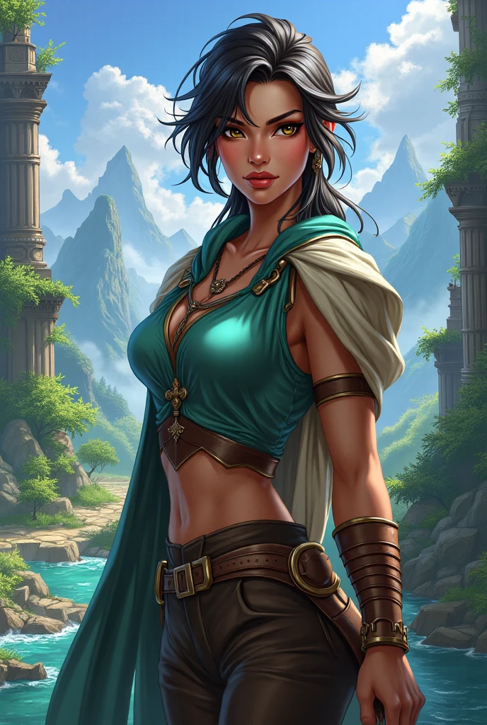 high details, best quality, 8k, [ultra detailed], masterpiece, best quality, (extremely detailed), dynamic angle, ultra wide shot, RAW, photorealistic, fantasy art, dnd art, rpg art, realistic art, a wide angle picture of a female human druid, priest of nature, cleric of nature, full body, [[anatomically correct]]. knelling woman (1.5 intricate details, Masterpiece, best quality) talking to a desert cougar (1.6 intricate details, Masterpiece, best quality) in desert (1.5 intricate details, Masterpiece, best quality), a female  wearing leather clothes (1.4 intricate details, Masterpiece, best quality), leather boots, thick hair, long hair, brown hair, tan skin intense brown eyes, desert background (intense details), a stream flowing in an oasis (1.4 intricate details, Masterpiece, best quality), night, moon light, stars (1.4 intricate details, Masterpiece, best quality), dynamic angle, (1.4 intricate details, Masterpiece, best quality) 3D rendering, high details, best quality, highres, ultra wide angle