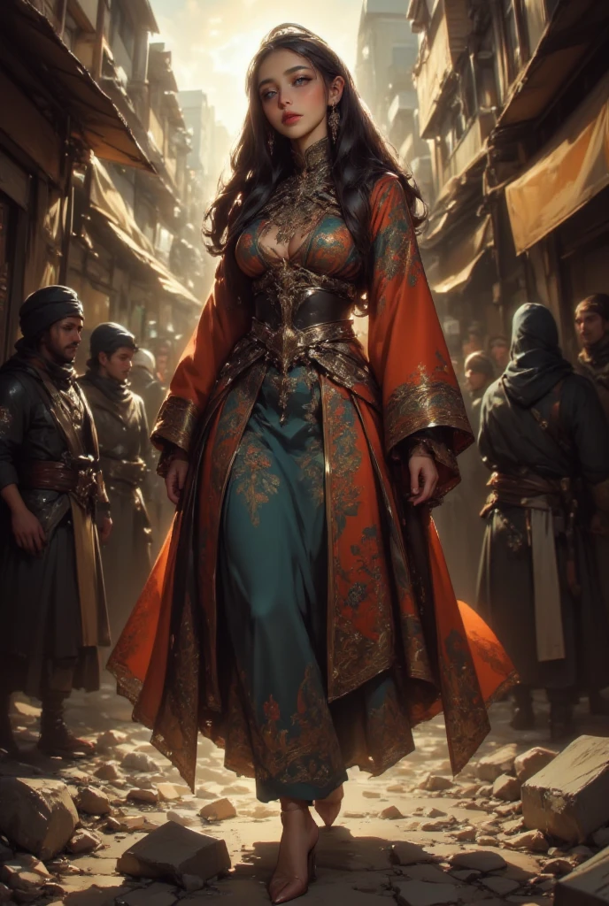 ((masterpiece))), (((best quality))), ((ultra-detailed)), (hyperrealistic), (highly detailed CG illustration), cinematic light, photorealistic ,extremely beautiful young lady, (beautiful face and lips), light makeup, big breast, intricate purple eaba, purple cape, spear, trending on artstation.
