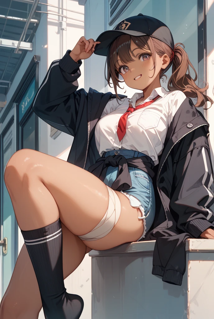 (((night,真night中))),((Dark atmosphere)),((Perfect Anatomy:1.2,Realistic:1.3,Raw photo:1.3,masterpiece、highest quality、Ultra - High resolution、High resolution、Extremely detailed CG、8k)),((attractive way to sit)),((((Crouching pose)))),1 female,alone,18-year-old、High school girl beautiful girl,Japanese,((Beautiful and exquisite face and eyes:1.2,Big beautiful eyes:1.0,)),(Brighten your eyes),((Beautiful woman))、((Blonde)),Long Hair,(Center parted hair:1.4,amount),Medium chest,((slim body)),Small Head:1.3,skinny,(Brown Skin:1.8),(Oily skin,Glowing Skin,Shiny skin,Sweat:1.2),(((school uniform、Dark blue blazer jacket、((White Shirt))、Checkered pleated mini skirt))),(prostitution),((show off bra:1.2)),Dirty back alley、Tokyo、((Turn your body forward)),(lonely),((Feeling melancholy))、Stick out your crotch、(Apathy),(Lucky)、((Expressionless))、(Feel the shadows)、I pretend to be calm, but I'm actually anxious、(((Wearing dark underwear:1.6)))