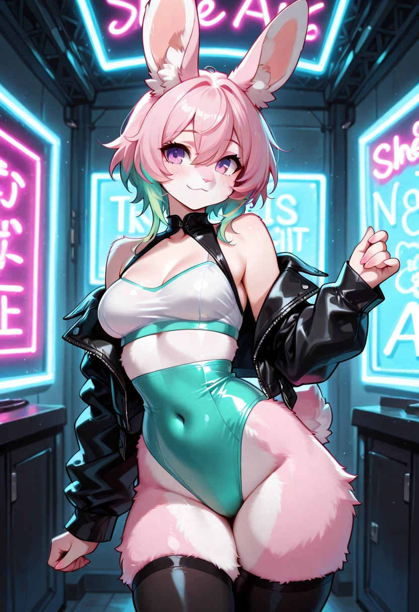 score_9, score_8_up, score_7_up, rating_explicit, source_anime, highres, absurdres, vibrant colors, aesthetic, 1girl, cute face, young, green eyes, pink hair, medium hair, large breasts, puffy nipples, shiny skin, nude, blush, open mouth, tongue out, pussy, sex, vaginal, doggy-style possition sex, 1boy, large penis, testicles, night club, disco lights