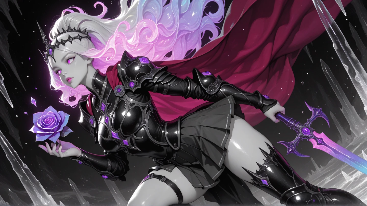 (((Highest quality)))(((Best Image)))(((anatomy)))外見は20代のwoman,Random hair color ,Random hairstyle,Wear shiny armor,Extreme costumes(((Appearance)))The shape is humanoid,Random Face(Beautiful Face),,Huge breasts,Tight waist,Wearing randomly colored armor(((Features)))Eye color is random,Personality is random,Attractive figure(((arms)))He is carrying a weapon that resembles a purple glowing object..Possess modern weapons.(((woman)))The skeleton is human-like,Huge breasts,Tight waist,fogのようなガス状のもので纏っている(((background)))Barren Land,dead tree,fog,Chaotic world(((Standing posture)))ランダムなStanding postureをしている,mysterious,lovely,Highest quality((Full Body Shot))