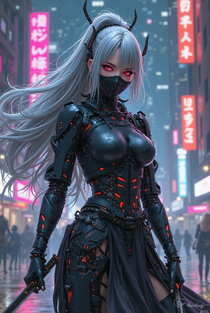 (Fox Girl, Fox Ears, Silver Hair, Fox Makeup, One Girl, Long Hair, Alone on the screen, dark skin, High definition, high resolution:1.6), (maid apron, Black and white clothes, skirt, mecha musume, Machinery Parts,Robot Joints, Mechanical leg suit:1.8), (Body measurements are 75-60-75!, Young girl body, Small breasts, skirt hold, slender, muscle:1.9), Avatar, face, 色っぽいface, Dominant representation, naughty face, Uplifting, Skin Texture, outside, ruins, Ruined City, Broken Building, There are no people